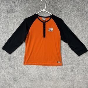 VTG Y2K NASCAR Chase #20 Shirt Womens Large Orange Black Henley Racing Sporty